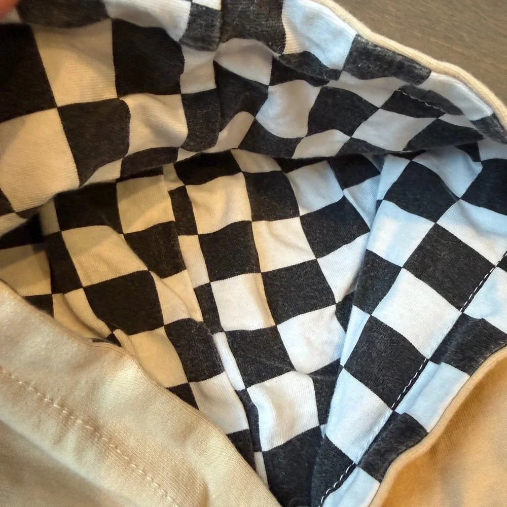 Tan Hoodie and Shorts Set with Checkered Detail